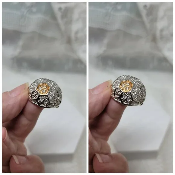 Vintage Dome Brooch by Roman Gold & Silver Rhinestones - Picture 8 of 11